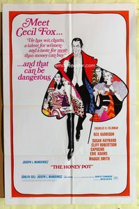 2s168 HONEY POT style B one-sheet movie poster '67 Rex Harrison, Susan Hayward, cool cape artwork!