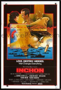2s178 INCHON one-sheet poster '82 Laurence Olivier, Jacqueline Bisset, cool Dan Long military art!