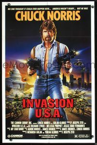 2s184 INVASION U.S.A. one-sheet poster '85 great artwork of Chuck Norris with machine guns by Watts!