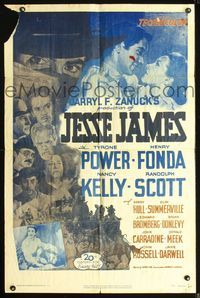 2s190 JESSE JAMES one-sheet movie poster R51 cowboy outlaws Tyrone Power & Henry Fonda!