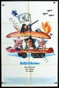 2s195 KELLY'S HEROES style B 1sh '70 Eastwood, Savalas, Rickles, Sutherland, wacky sandwich image!