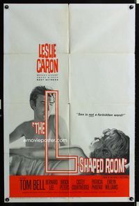 2s229 L-SHAPED ROOM one-sheet movie poster '63 sexy Leslie Caron, Bryan Forbes, cool design!