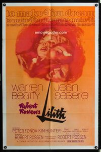2s217 LILITH one-sheet movie poster '64 Warren Beatty, Jean Seberg, Peter Fonda, Robert Rossen