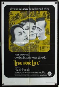 2s220 LIVE FOR LIFE one-sheet '68 Claude Lelouch, Yves Montand, Candice Bergen, Annie Girardot