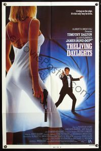 2s221 LIVING DAYLIGHTS int'l 1sheet '87 Timothy Dalton as James Bond & sexy Maryam d'Abo with gun!