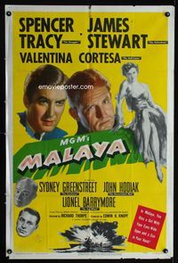 2s241 MALAYA one-sheet movie poster '49 James Stewart, Spencer Tracy, Valentina Cortesa