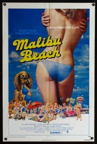 2s242 MALIBU BEACH 1sheet '78 great image of sexy topless girl in bikini on famed California beach!