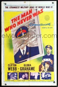 2s253 MAN WHO NEVER WAS one-sheet '56 Clifton Webb, Gloria Grahame, strangest military hoax of WWII!