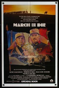 2s262 MARCH OR DIE advance 1sh '76 Gene Hackman, Terence Hill, cool art by Drew Struzan!