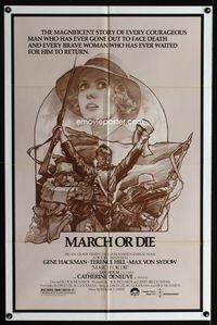 2s263 MARCH OR DIE Deneuve Sketch Style 1sheet '76 Gene Hackman, Terence Hill, cool art by Drew Struzan!