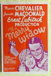 2s281 MERRY WIDOW one-sheet movie poster R62 Maurice Chevalier, Jeanette MacDonald, Ernst Lubitsch