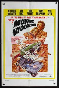 2s299 MOVING VIOLATION one-sheet movie poster '76 Kay Lenz, wacky John Solie car crash art!