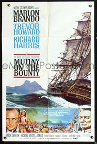 2s306 MUTINY ON THE BOUNTY style B one-sheet '62 Marlon Brando, great Smith seafaring adventure art!