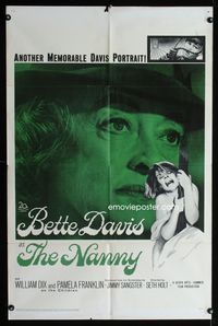 2s311 NANNY one-sheet movie poster '65 creepy close up portrait of Bette Davis, Hammer horror!