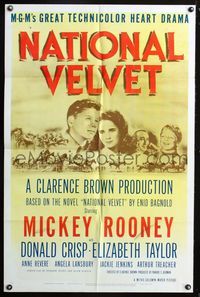 2s313 NATIONAL VELVET one-sheet '44 horse racing classic starring Mickey Rooney & Elizabeth Taylor!