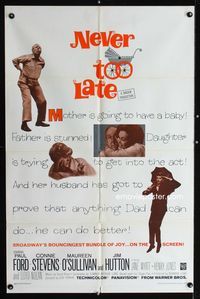 2s319 NEVER TOO LATE one-sheet movie poster '65 Paul Ford, Connie Stevens, Maureen O'Sullivan