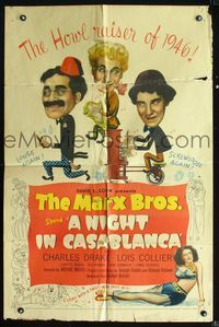 2s325 NIGHT IN CASABLANCA one-sheet '46 wonderful art of The Marx Brothers, Groucho, Chico & Harpo!