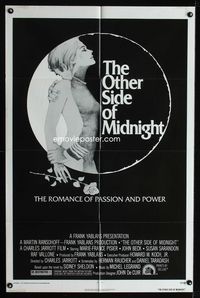 2s356 OTHER SIDE OF MIDNIGHT one-sheet '77 Sidney Sheldon, Marie-France Pisier, cool sexy art!