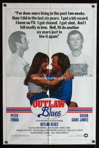2s362 OUTLAW BLUES one-sheet poster '77 great image of crook Peter Fonda & sexy Susan Saint James!
