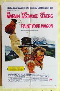 2s364 PAINT YOUR WAGON one-sheet poster '69 cool art of Clint Eastwood, Lee Marvin & Jean Seberg!