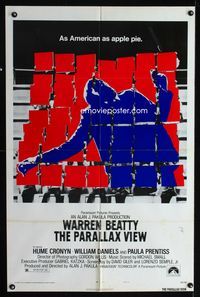 2s370 PARALLAX VIEW style B one-sheet '74 Warren Beatty, as American as apple pie, cool image!