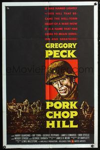 2s389 PORK CHOP HILL one-sheet movie poster '59 cool art of Korean War soldier Gregory Peck!