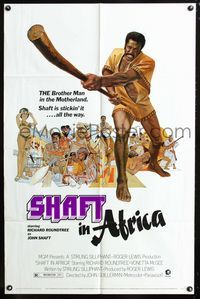 2s425 SHAFT IN AFRICA 1sheet '73 art of Richard Roundtree stickin' it all the way in the Motherland!