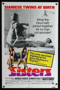2s428 SISTERS one-sheet movie poster '73 Brian De Palma, Margot Kidder is a set of conjoined twins!