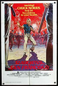 2s433 SLAUGHTER IN SAN FRANCISCO one-sheet 1981 Wei Lo, awesome artwork of surrounded Chuck Norris!