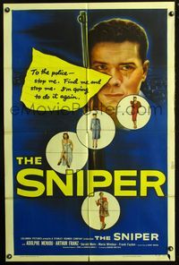 2s439 SNIPER one-sheet movie poster '52 spooky sniper Menjou with gun image!