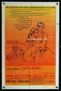 2s446 SOUTH PACIFIC one-sheet movie poster R69 Rossano Brazzi, Mitzi Gaynor, Rodgers & Hammerstein!