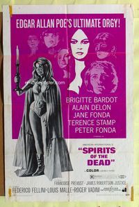 2s450 SPIRITS OF THE DEAD 1sheet '69 Federico Fellini, Reynold Brown artwork of sexy Britte Bardot!