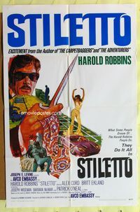 2s456 STILETTO one-sheet '69 Harold Robbins, Britt Ekland, cool artwork, they do it all in Stiletto!