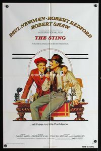 2s457 STING one-sheet poster '74 best artwork of Paul Newman & Robert Redford by Richard Amsel!