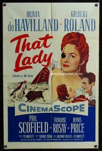 2s479 THAT LADY one-sheet movie poster '55 Gilbert Roland, Olivia de Havilland with eyepatch!