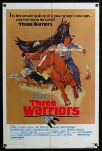 2s482 THREE WARRIORS style B one-sheet movie poster '77 cool art of Native Americans and wildlife!