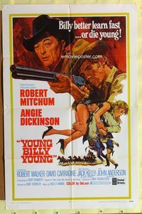 2s546 YOUNG BILLY YOUNG one-sheet '69 art of Robert Mitchum, sexy Angie Dickinson & Robert Walker!