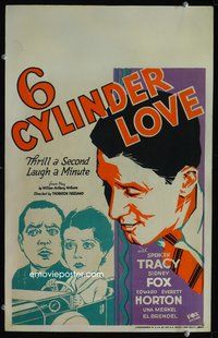 2t001 6 CYLINDER LOVE window card '31 artwork of Spencer Tracy looking at pretty Sidney Fox in car!