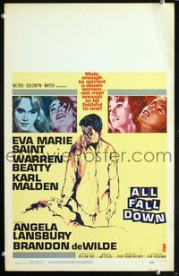 2t016 ALL FALL DOWN window card '62 Warren Beatty, Eva Marie Saint, Karl Malden, John Frankenheimer