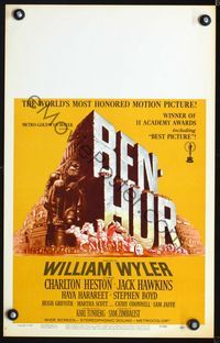 2t033 BEN-HUR window card movie poster R69 Charlton Heston, William Wyler classic religious epic!