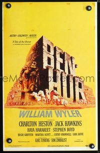2t032 BEN-HUR window card movie poster '60 Charlton Heston, William Wyler classic religious epic!