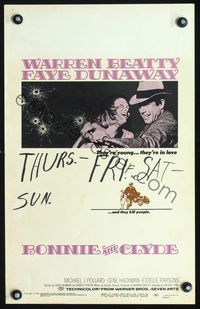 2t044 BONNIE & CLYDE window card movie poster '67 classic crime duo Warren Beatty & Faye Dunaway!