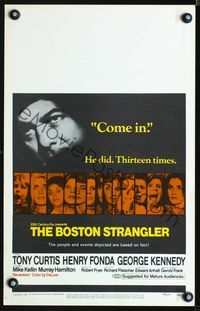 2t045 BOSTON STRANGLER window card poster '68 Tony Curtis, Henry Fonda, he killed thirteen girls!