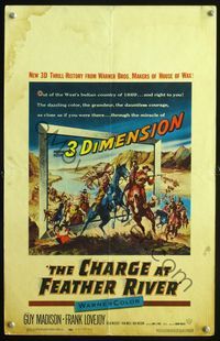 2t068 CHARGE AT FEATHER RIVER WC '53 cool 3-D image of cowboys & Indians coming through screen!