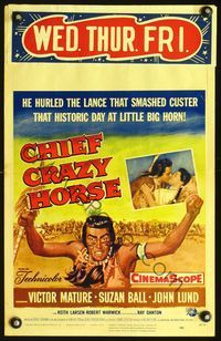 2t073 CHIEF CRAZY HORSE WC '55 art of Native American Indian Victor Mature with arms raised!