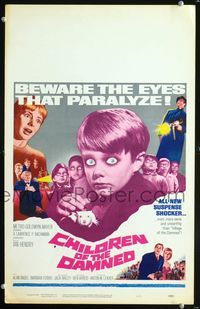 2t074 CHILDREN OF THE DAMNED window card poster '64 beware the creepy kids' eyes that paralyze!