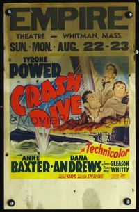 2t084 CRASH DIVE window card poster '43 art of sailors Tyrone Power & Dana Andrews on submarine!