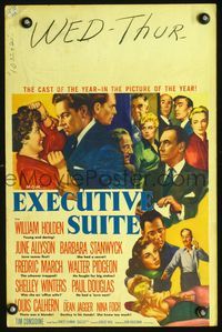 2t108 EXECUTIVE SUITE window card '54 William Holden, Barbara Stanwyck, Fredric March, June Allyson