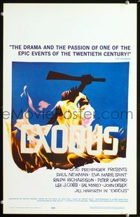 2t109 EXODUS window card '61 Paul Newman, Eva Marie Saint, Otto Preminger, great art by Saul Bass!