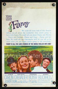 2t111 FANNY window card poster '61 Leslie Caron, Charles Boyer, Maurice Chevalier, Horst Buchholz